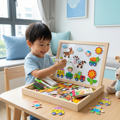 Magnetic Puzzle Board for Children ⎜ Creative Learning Toy with Drawing and Shape Matching Functions