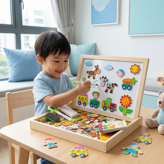 Magnetic Puzzle Board for Children ⎜ Creative Learning Toy with Drawing and Shape Matching Functions