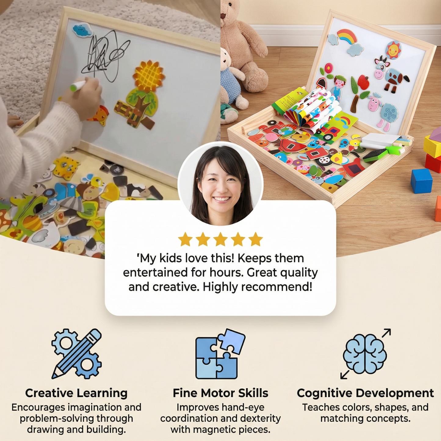 Magnetic Puzzle Board for Children ⎜ Creative Learning Toy with Drawing and Shape Matching Functions