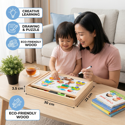 Magnetic Puzzle Board for Children ⎜ Creative Learning Toy with Drawing and Shape Matching Functions