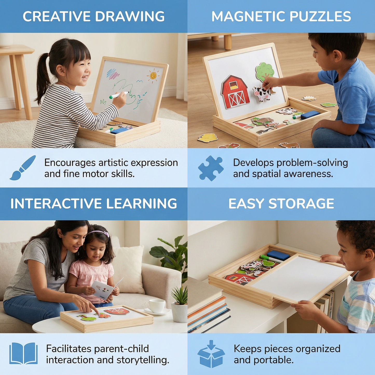 Magnetic Puzzle Board for Children ⎜ Creative Learning Toy with Drawing and Shape Matching Functions