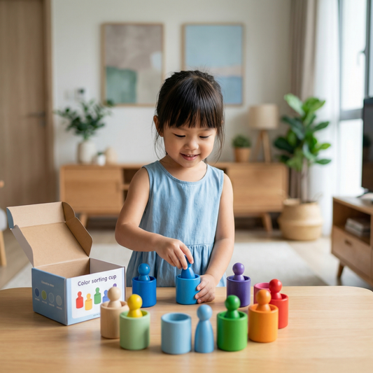 Montessori Color Sorting Cups Learning Toy Made of Wood