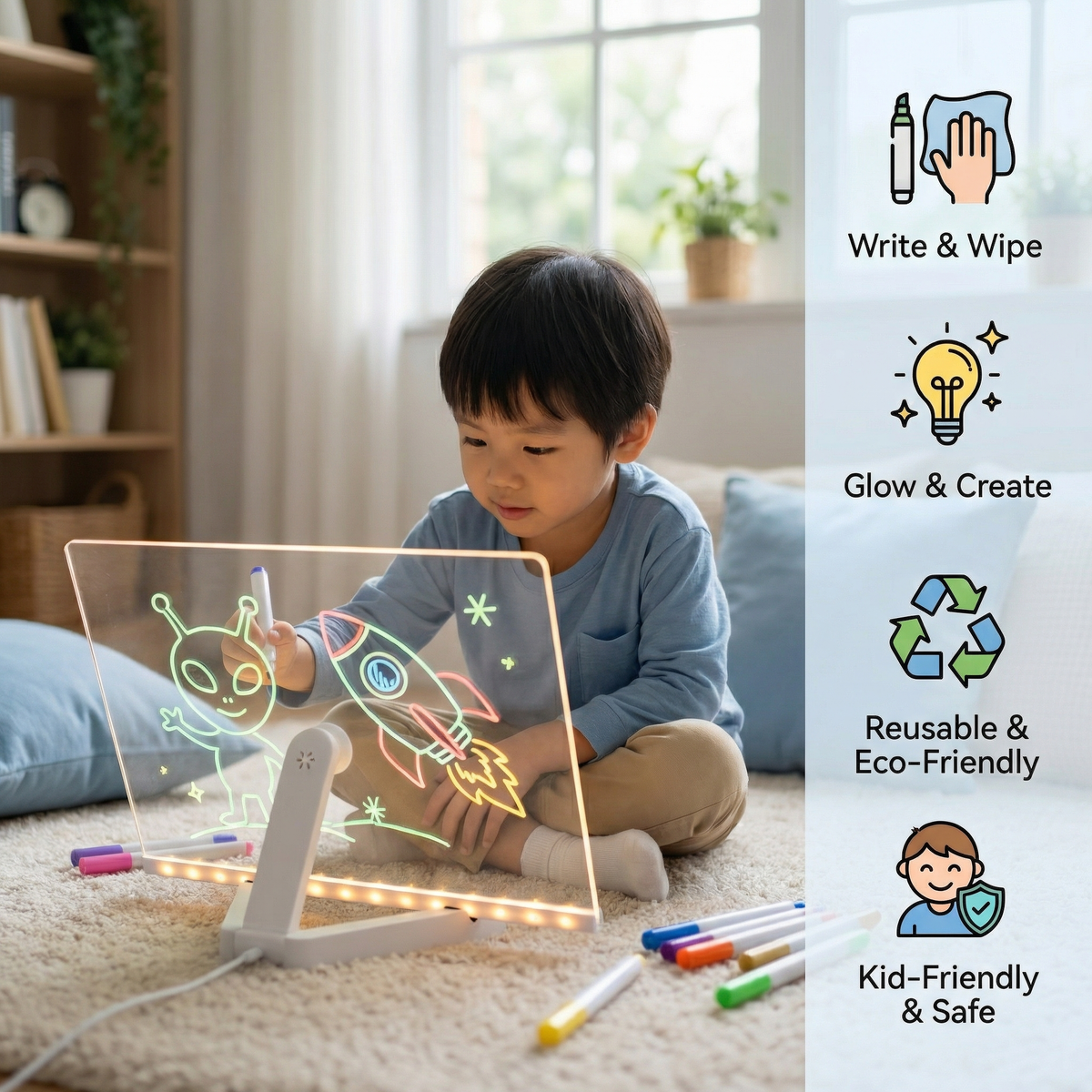 LED Writing Drawing Board for Kids ⎜ Reusable Light-Up Surface for Cre ...