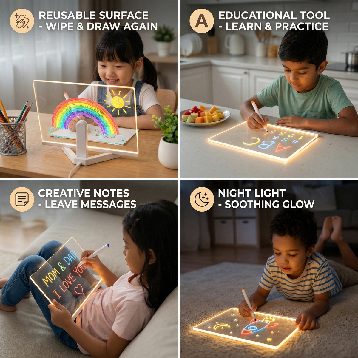 LED Writing Drawing Board for Kids ⎜ Reusable Light-Up Surface for Cre ...