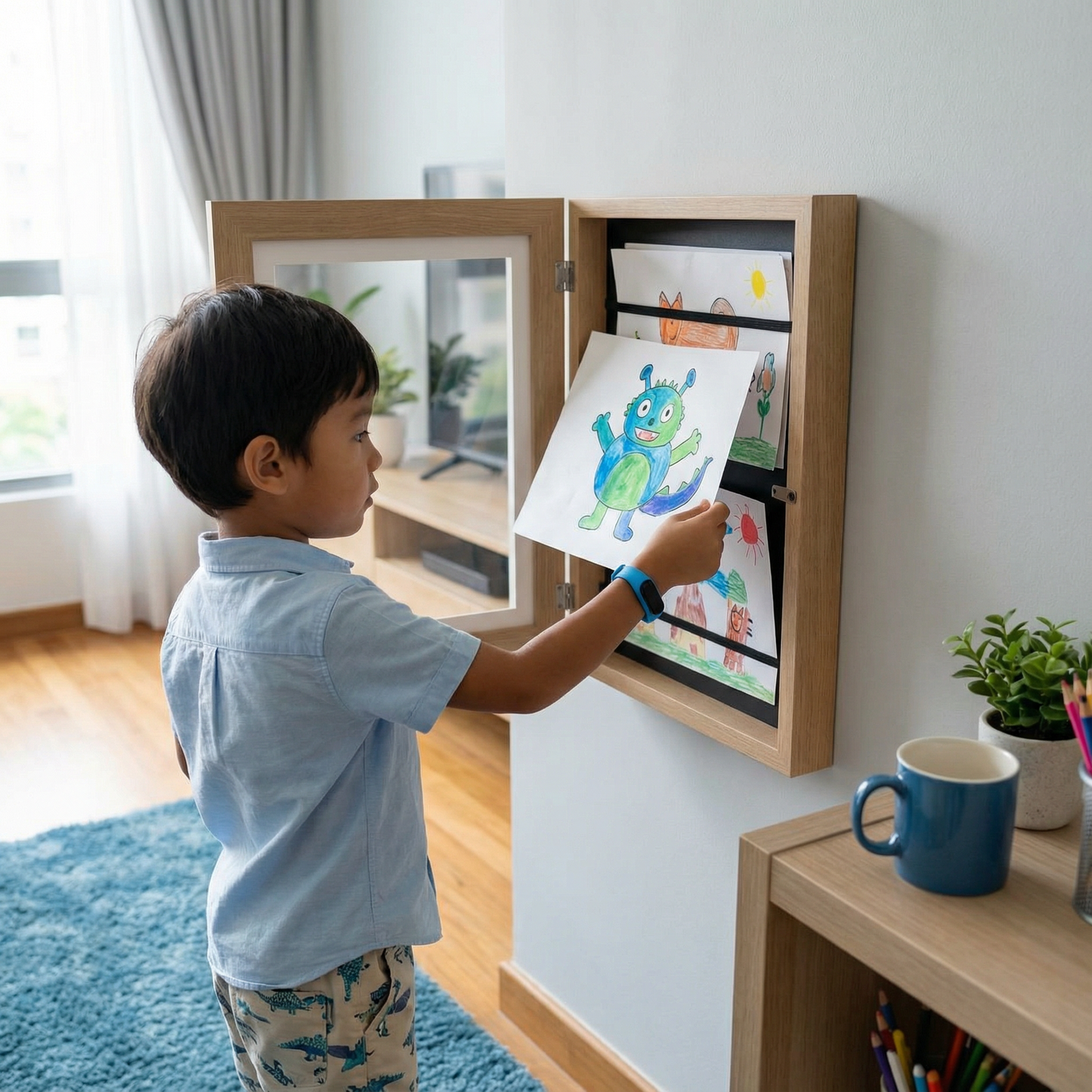 Children’s Art Display Frame ⎜ Flip-Open Picture Frame with Storage for Drawings and Creative Projects