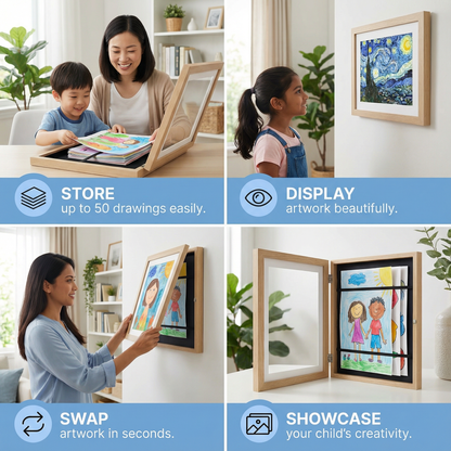 Children’s Art Display Frame ⎜ Flip-Open Picture Frame with Storage for Drawings and Creative Projects