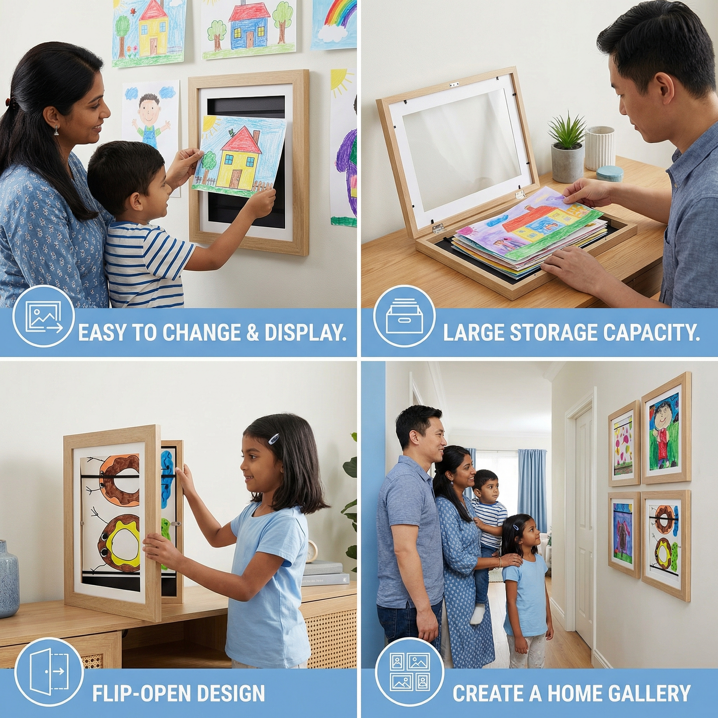 Children’s Art Display Frame ⎜ Flip-Open Picture Frame with Storage for Drawings and Creative Projects