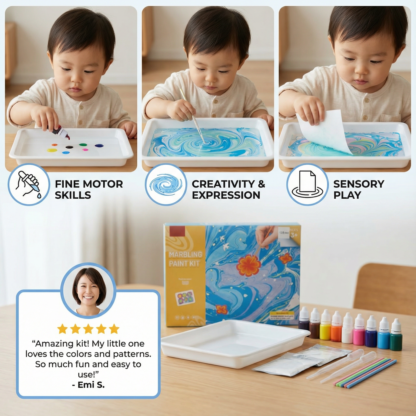 Marbling Paint Kit for Kids ⎜ Creative Water Art Set with Colors, Tools and Tray for Fun Painting and Learning