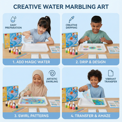Marbling Paint Kit for Kids ⎜ Creative Water Art Set with Colors, Tools and Tray for Fun Painting and Learning