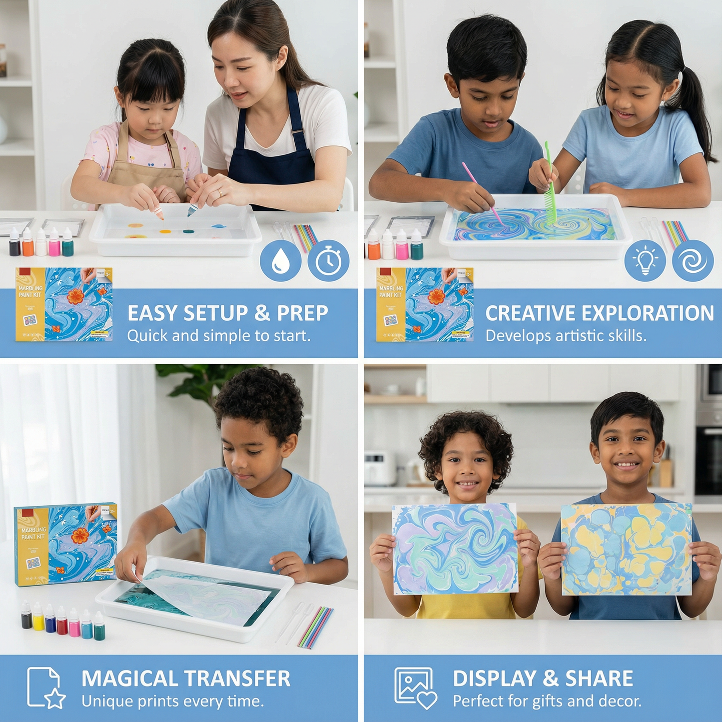 Marbling Paint Kit for Kids ⎜ Creative Water Art Set with Colors, Tools and Tray for Fun Painting and Learning