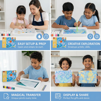 Marbling Paint Kit for Kids ⎜ Creative Water Art Set with Colors, Tools and Tray for Fun Painting and Learning