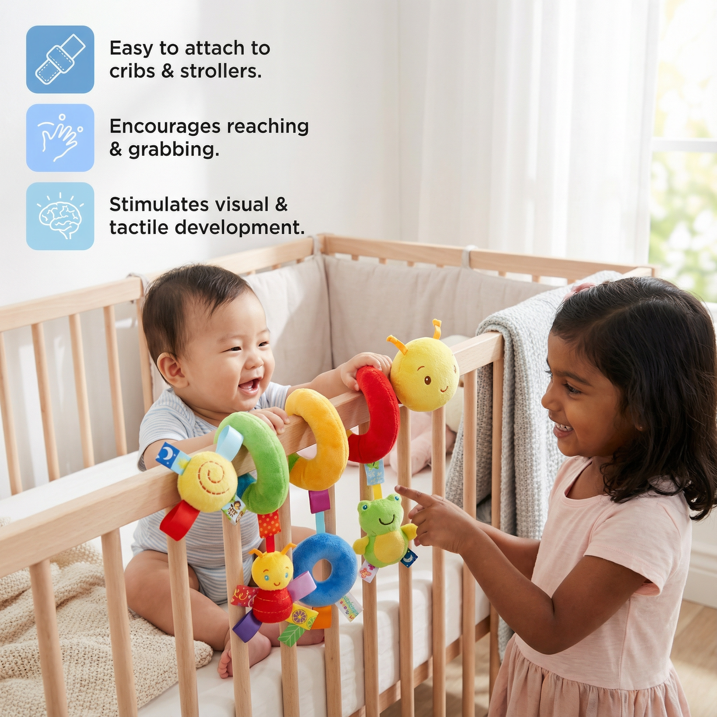 3-in-1 Caterpillar Rattle Toy for Home and On-the-Go
