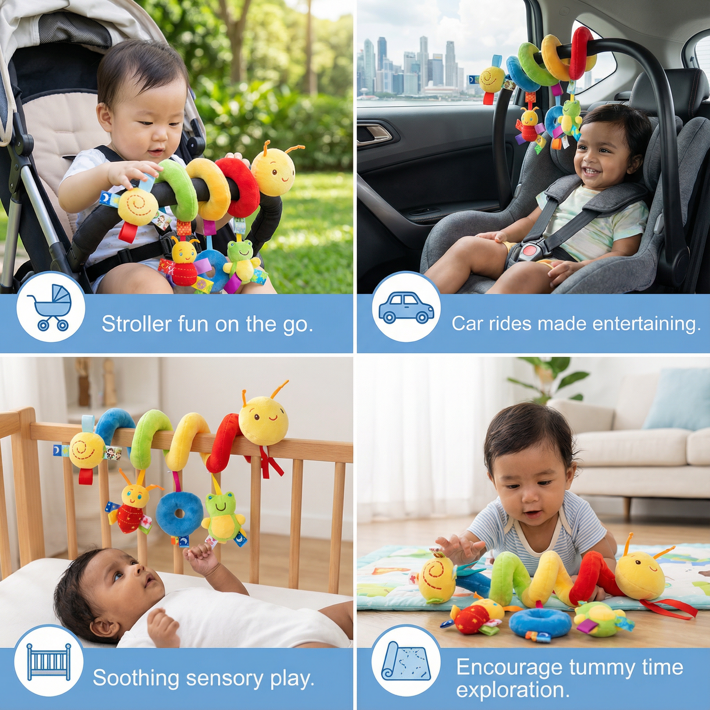 3-in-1 Caterpillar Rattle Toy for Home and On-the-Go