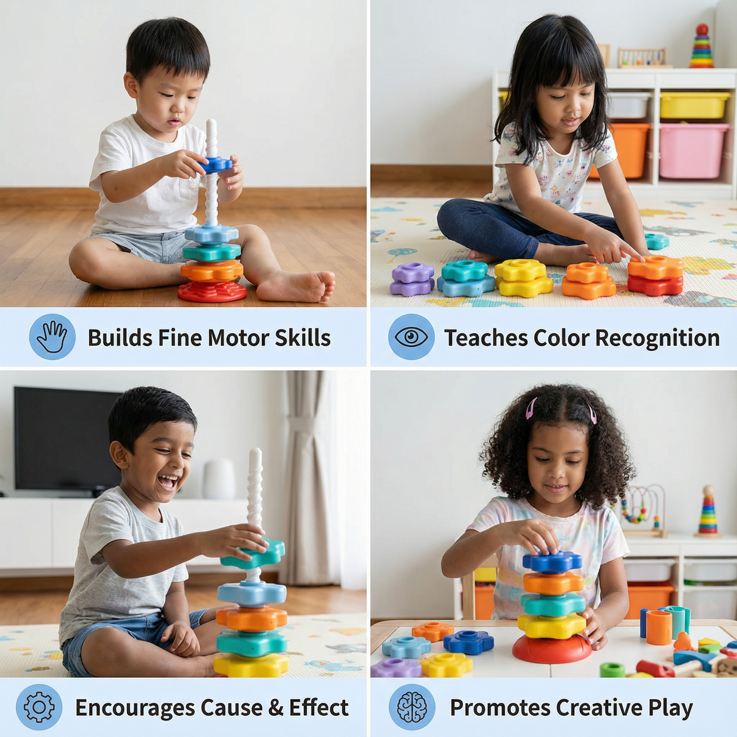 Rainbow Spinning and Color Tower Toy