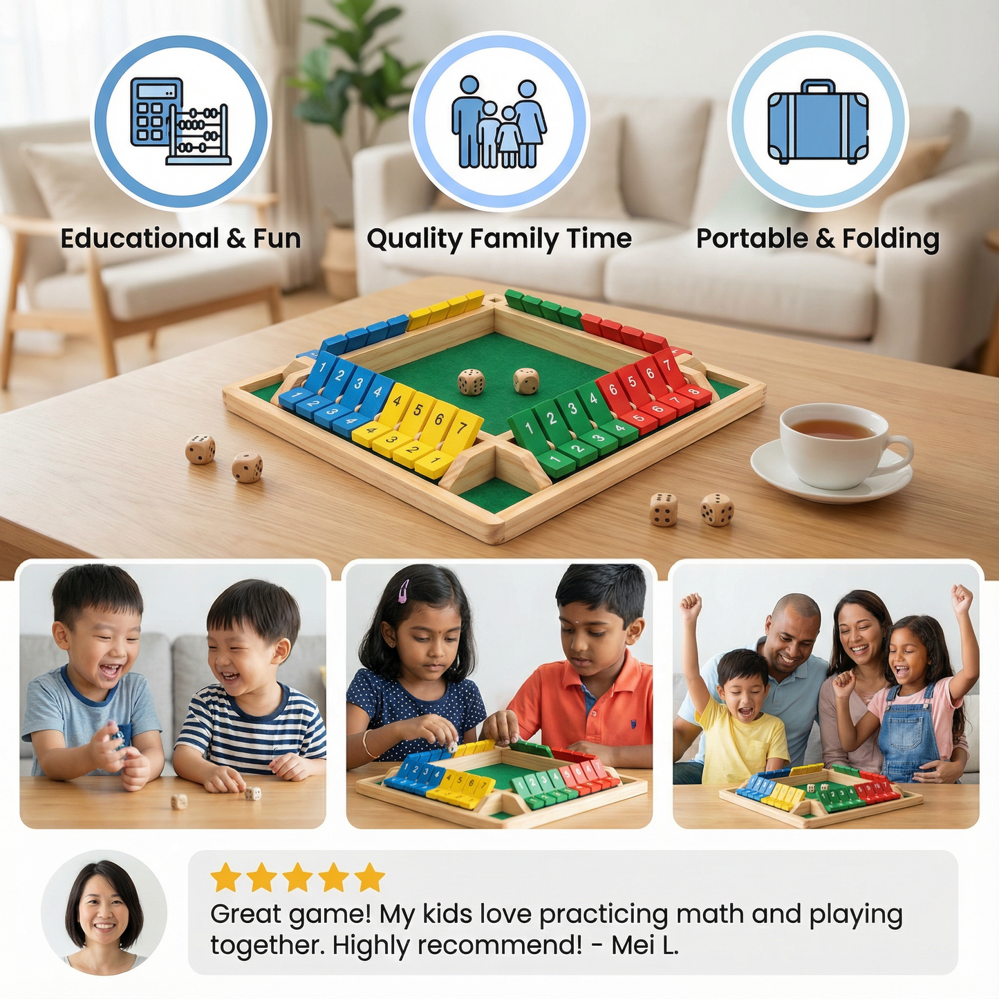 Shut The Box Family Folding Game – 4 Player Set