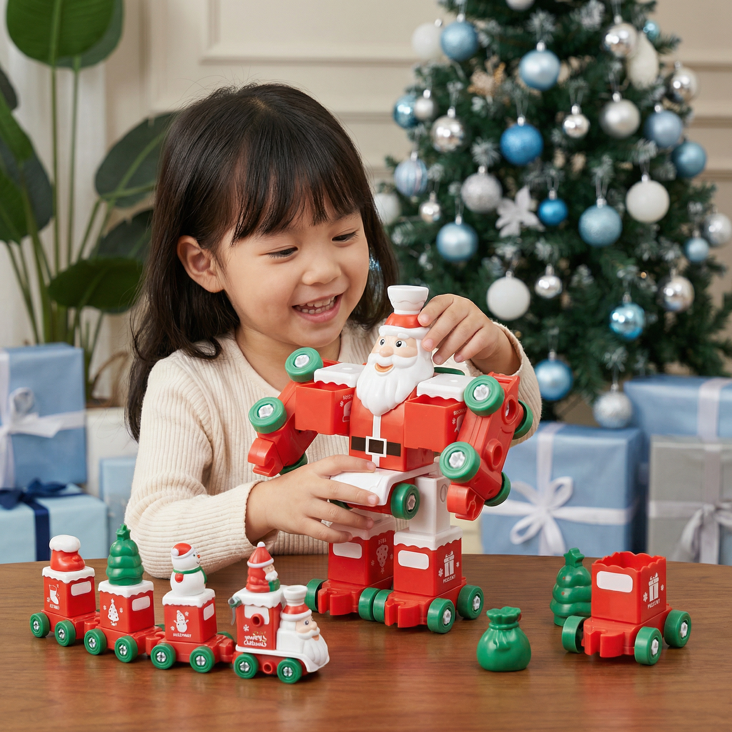 2-in-1 Transforming Christmas Train and Santa Claus Robot