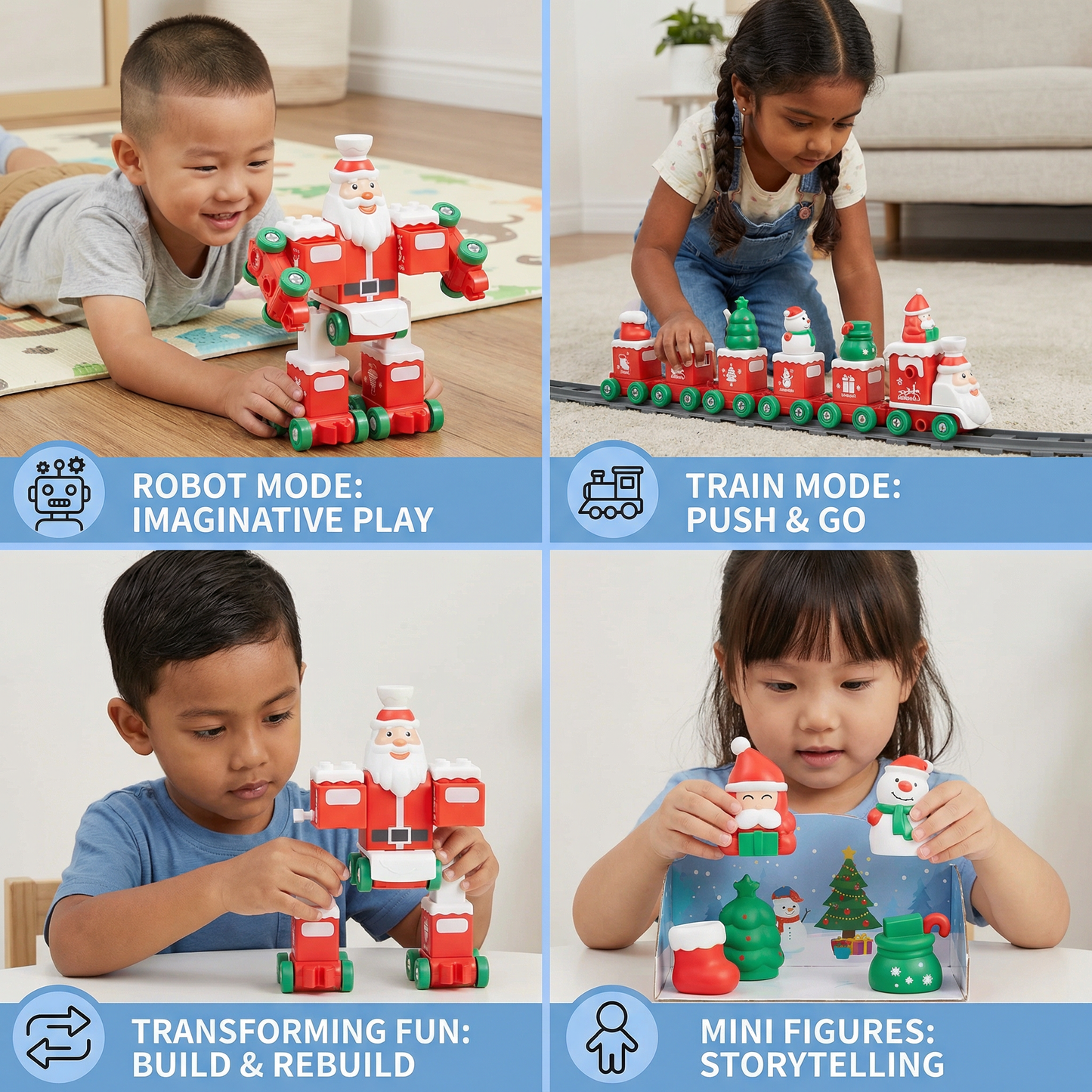 2-in-1 Transforming Christmas Train and Santa Claus Robot