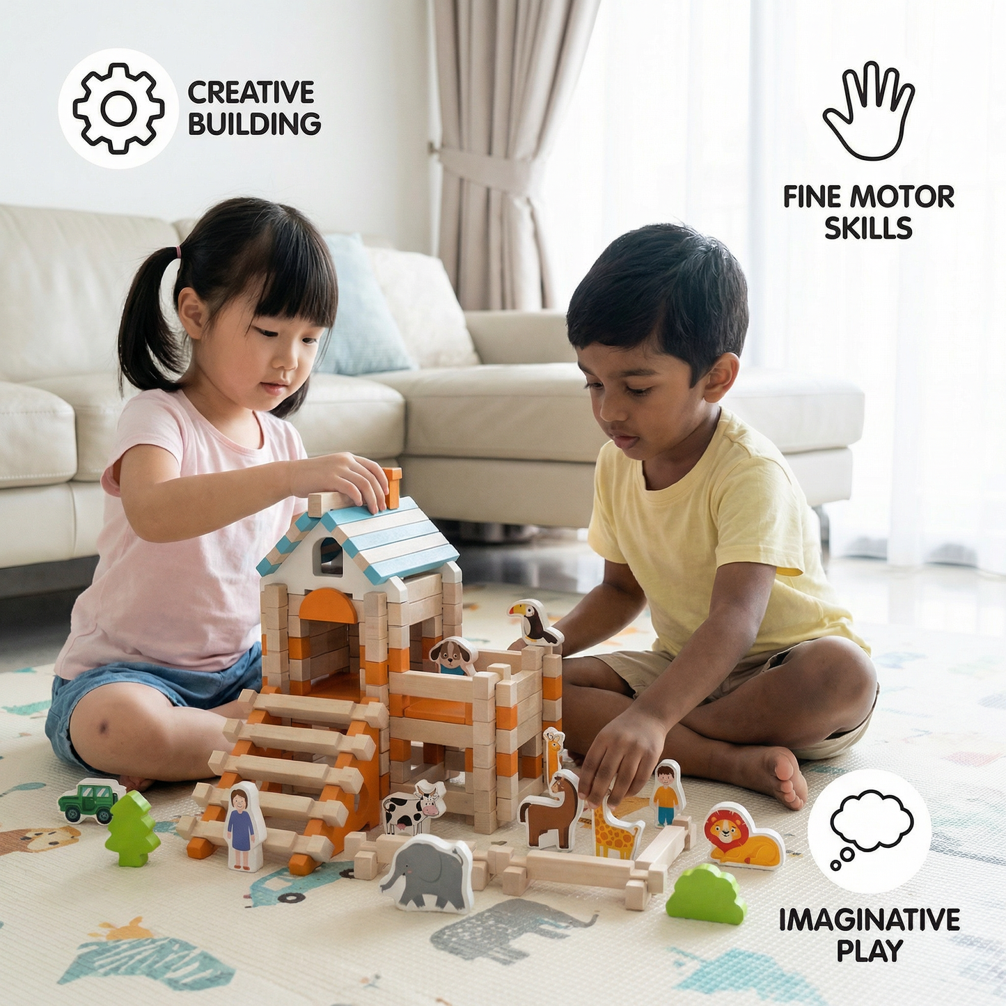 Montessori Wooden Building Block Set – Natural Stacking and Construction Toy
