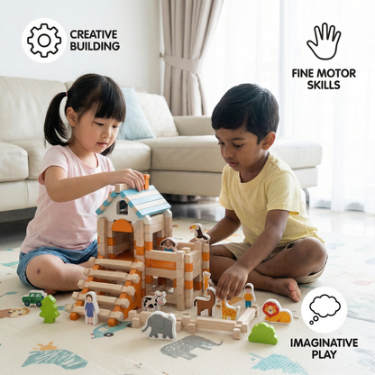 Montessori Wooden Building Block Set – Natural Stacking and Construction Toy