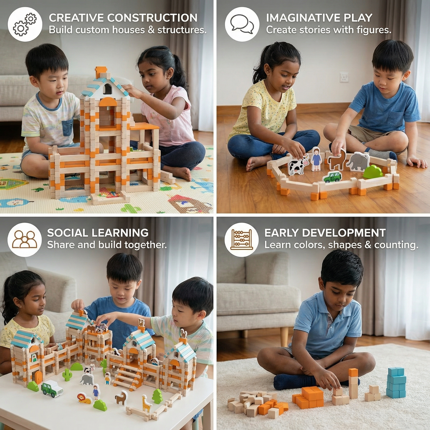 Montessori Wooden Building Block Set – Natural Stacking and Construction Toy