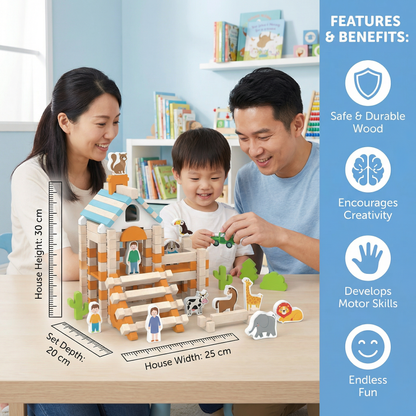 Montessori Wooden Building Block Set – Natural Stacking and Construction Toy