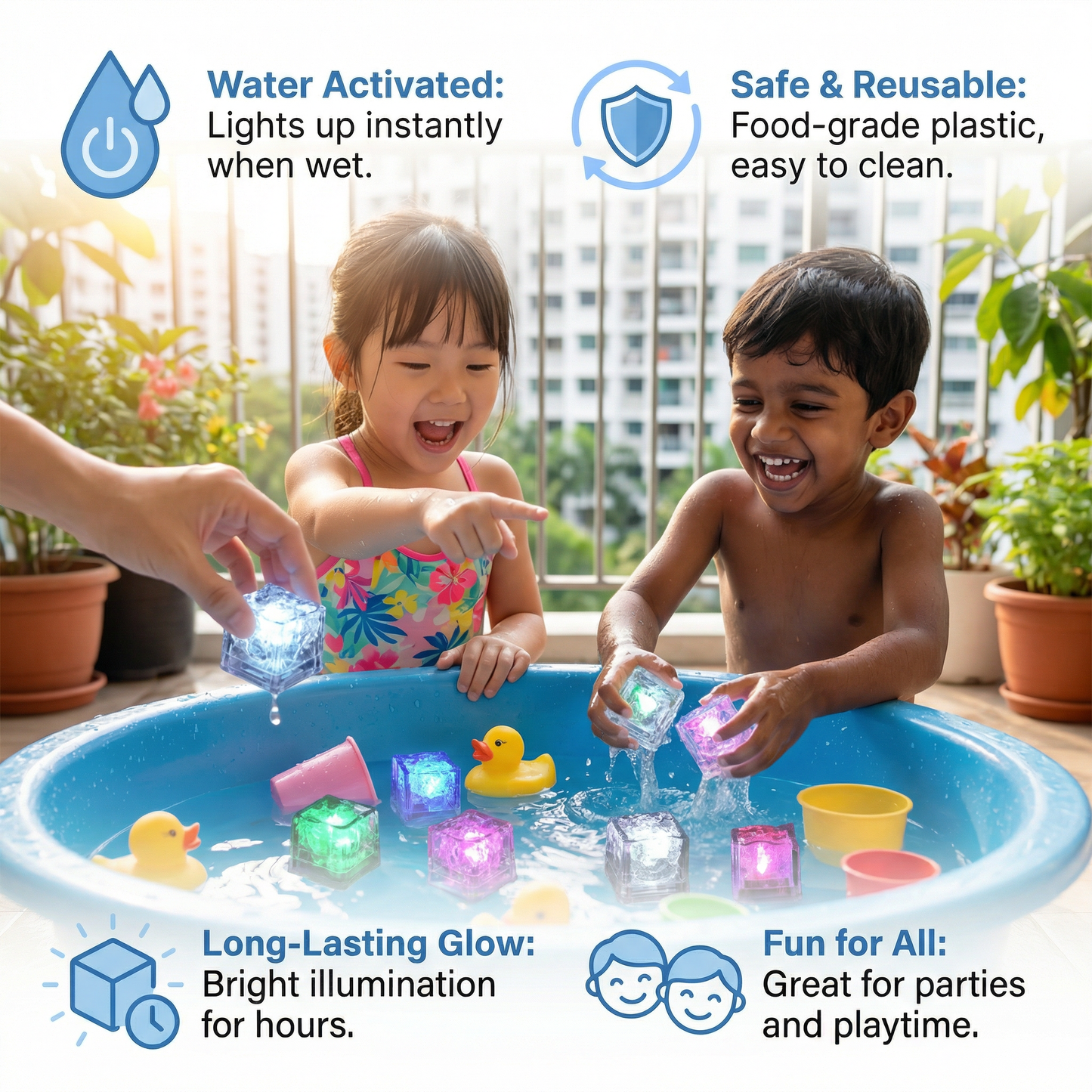Light-Up Bath Cube Toy Set for Kids – 6-Piece Set