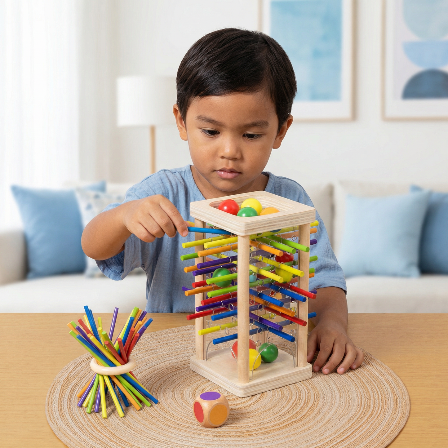 Educational 3-in-1 Wooden Ball and Stick Skill Game
