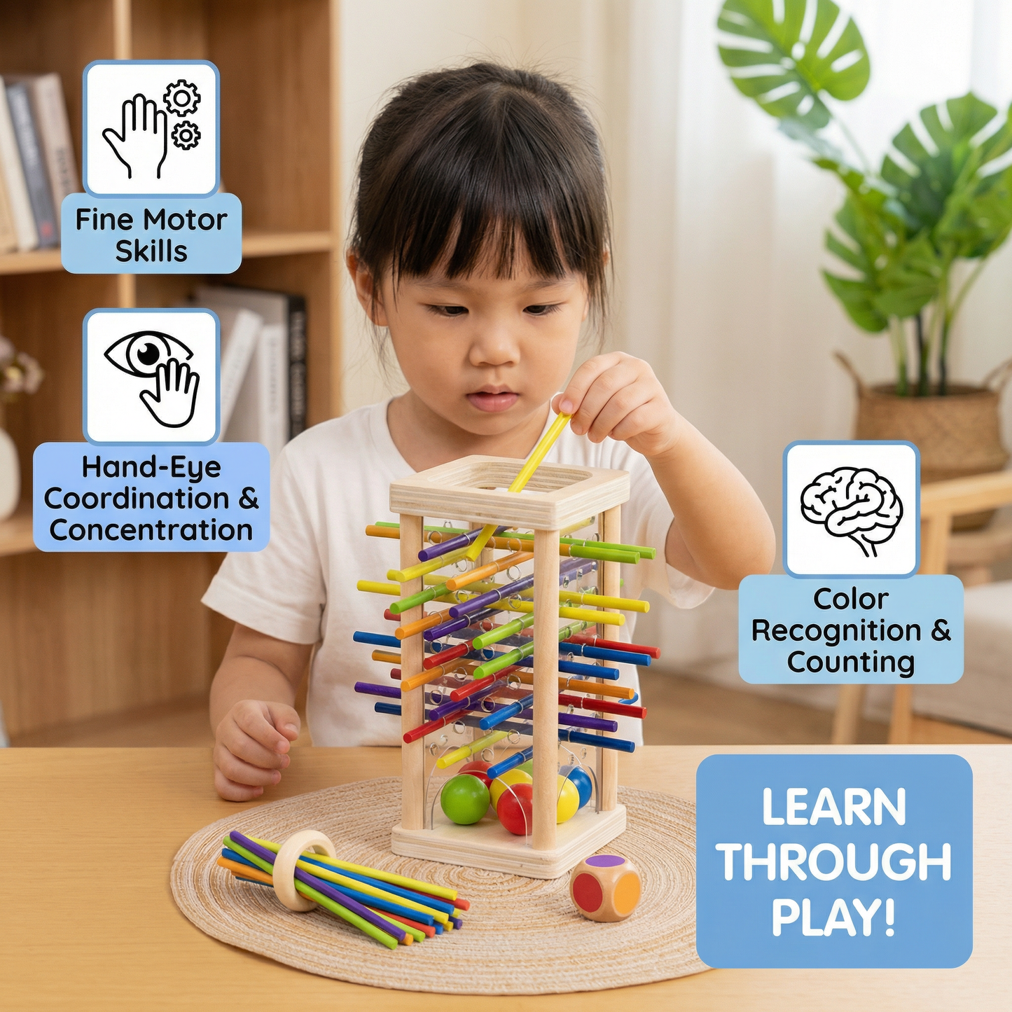 Educational 3-in-1 Wooden Ball and Stick Skill Game