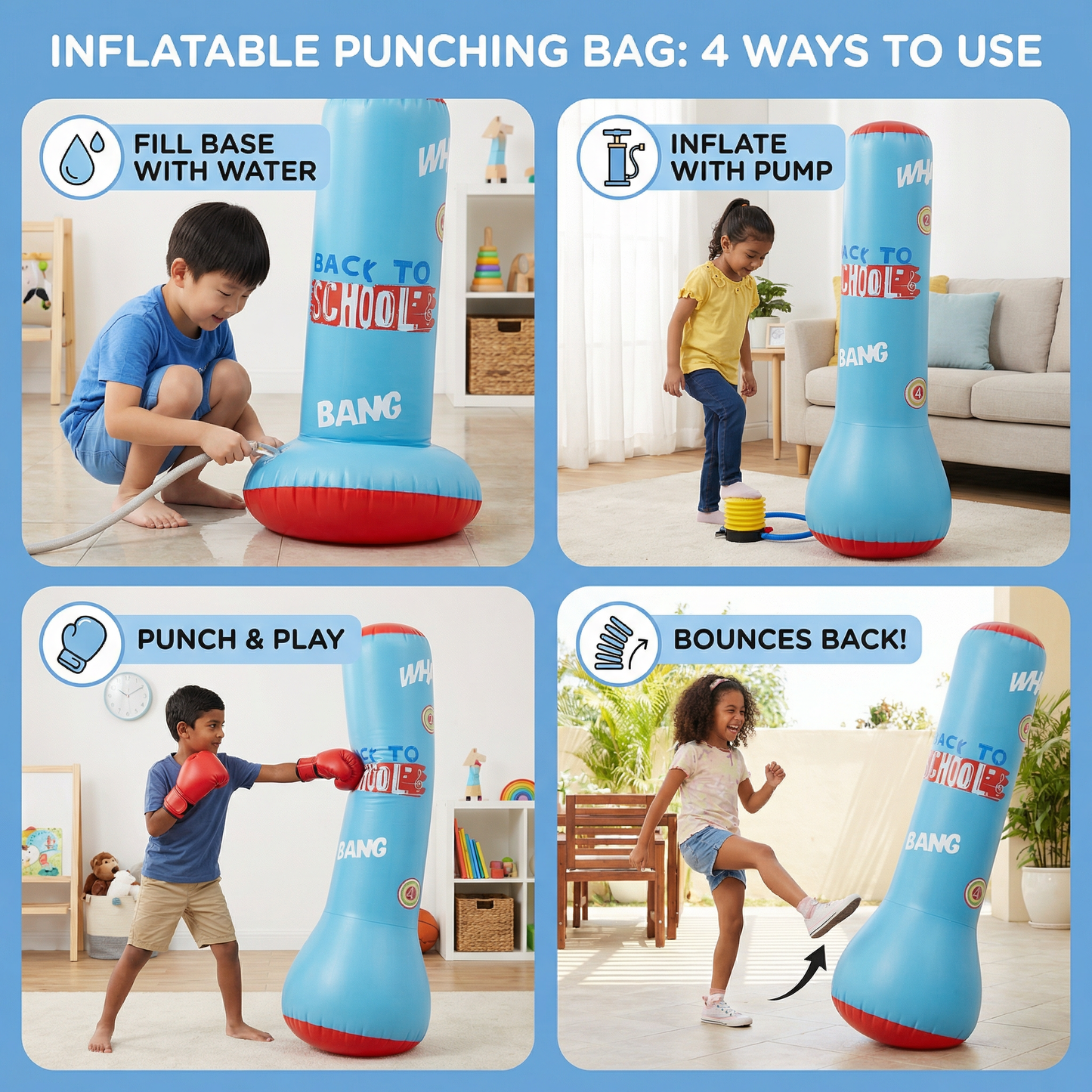 Inflatable Children’s Punching Bag with Water Filling