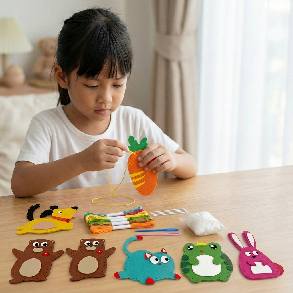 DIY Felt Animal Sewing Kit for Kids ⎜ Fun Craft Set for Hand-Eye Coordination and Creative Skill Building