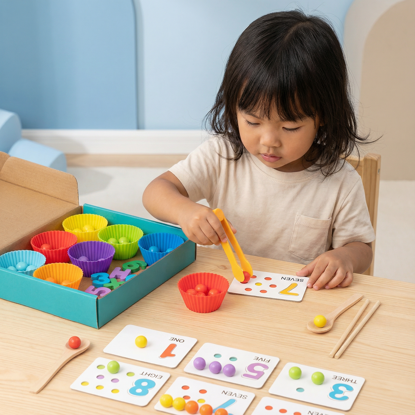 Montessori Math Puzzle for Kids ⎜ Educational Bead Matching Game for Number Recognition and Counting Skills