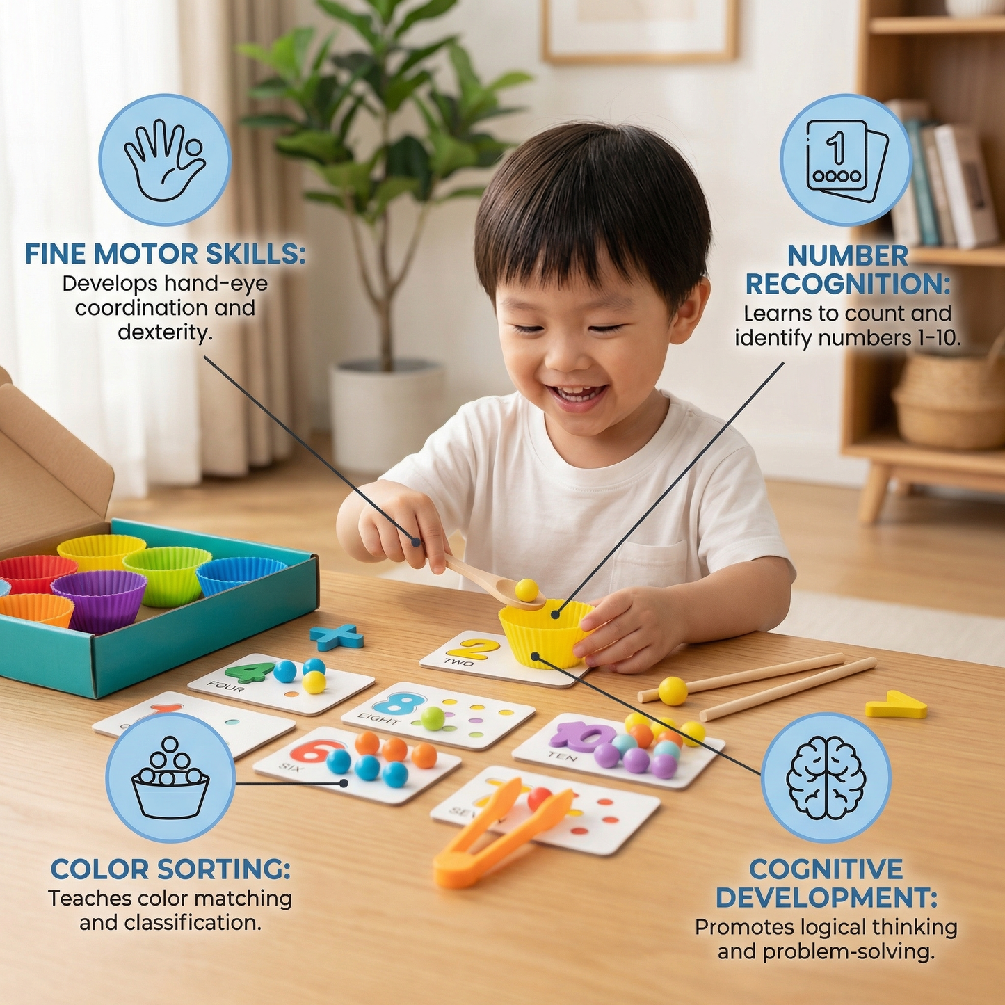 Montessori Math Puzzle for Kids ⎜ Educational Bead Matching Game for Number Recognition and Counting Skills