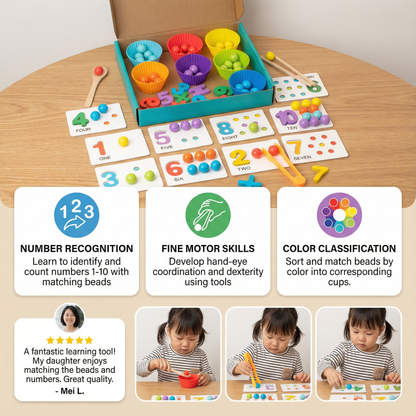 Montessori Math Puzzle for Kids ⎜ Educational Bead Matching Game for Number Recognition and Counting Skills