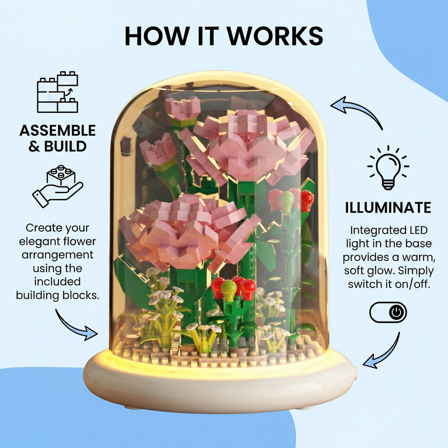 Elegant Building Block Flower in a Glass