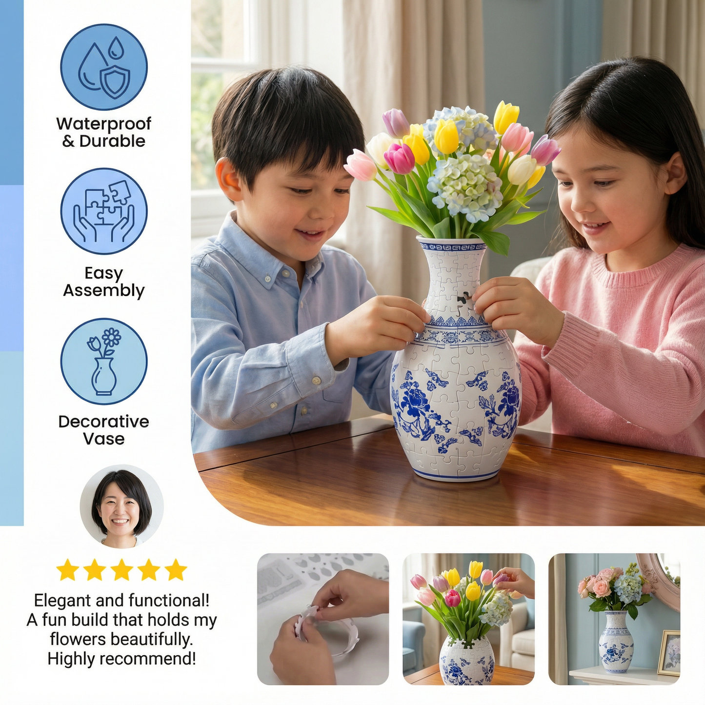 Elegant 3D Puzzle Vase – Usable for Real Flowers