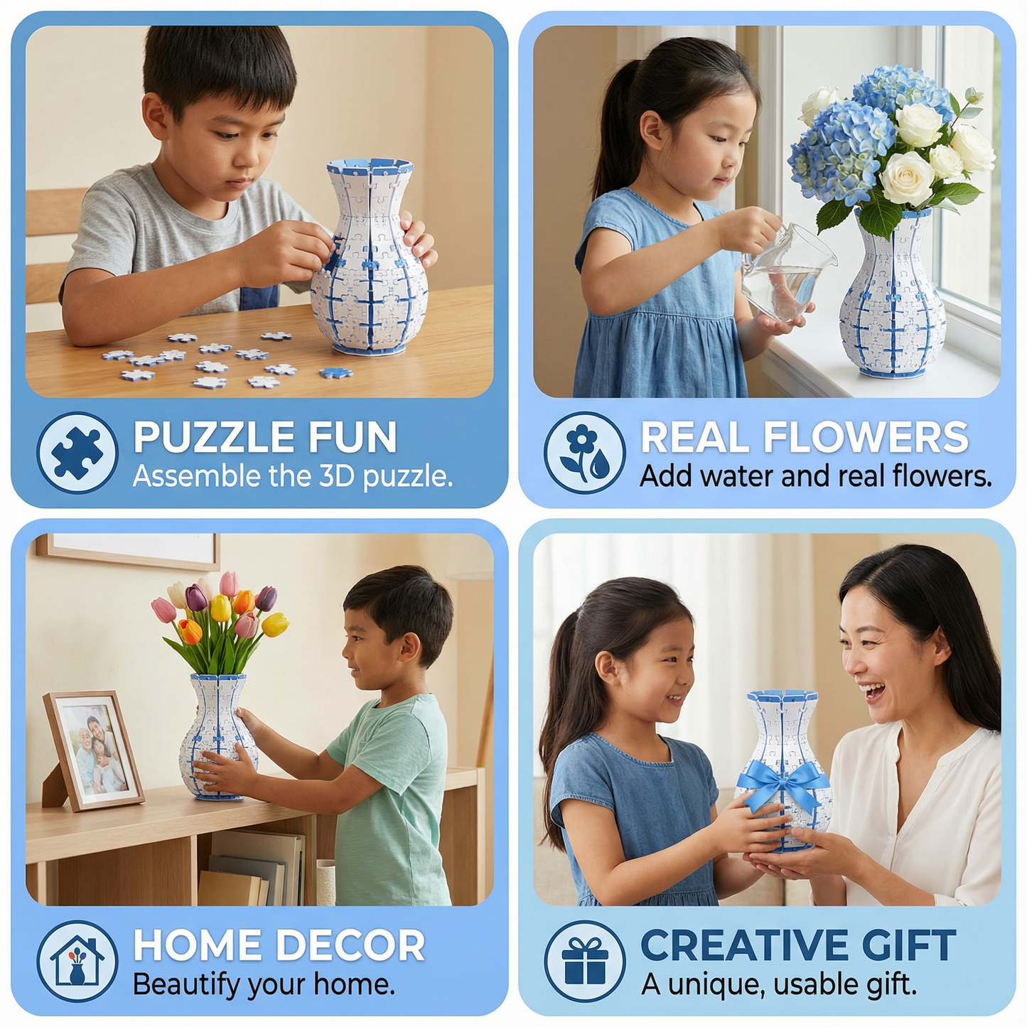 Elegant 3D Puzzle Vase – Usable for Real Flowers