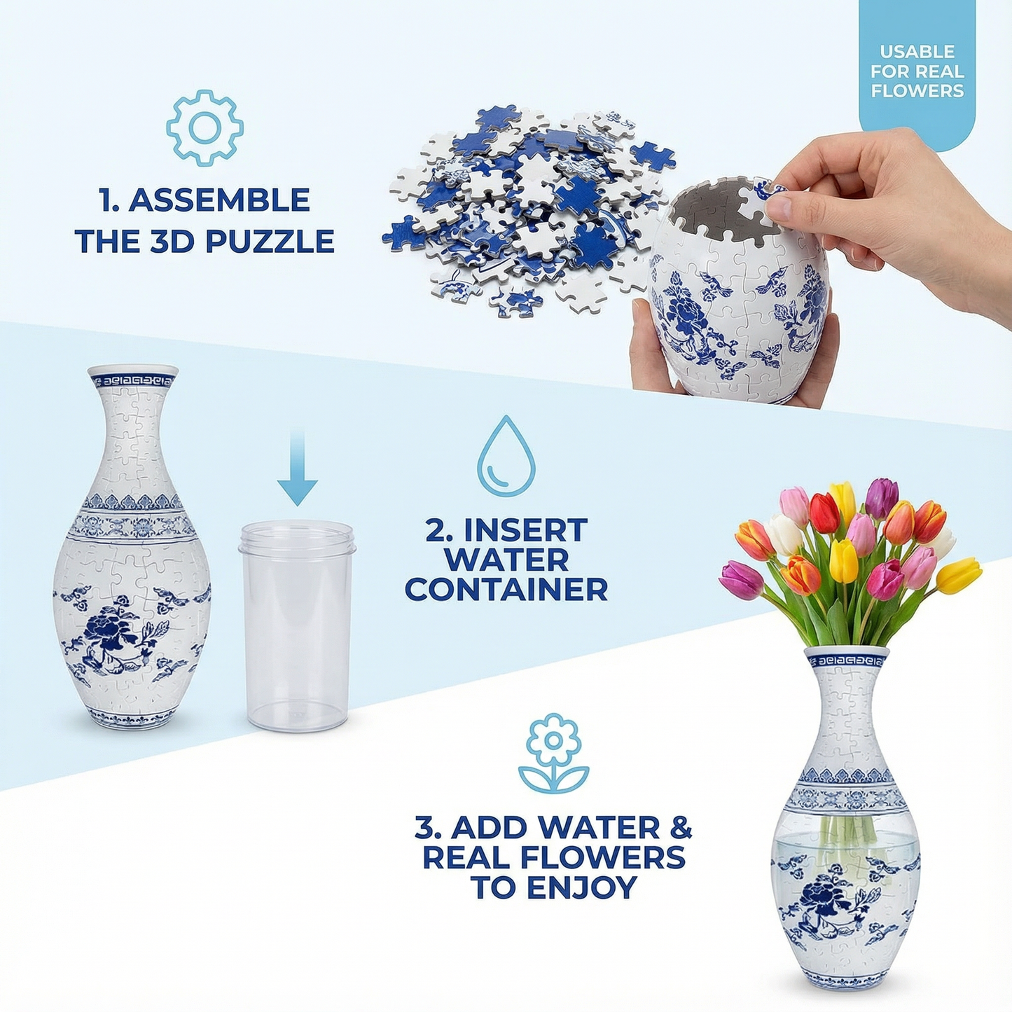 Elegant 3D Puzzle Vase – Usable for Real Flowers
