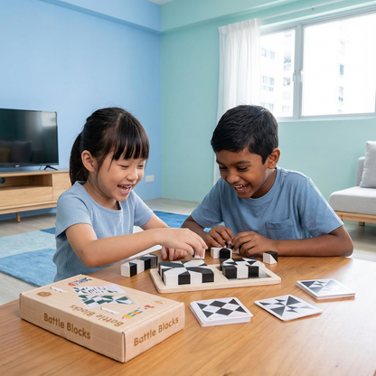 Battle Block Wooden Puzzle Game ⎜ Educational Toy for Logic Training for Children with Card and Board Game