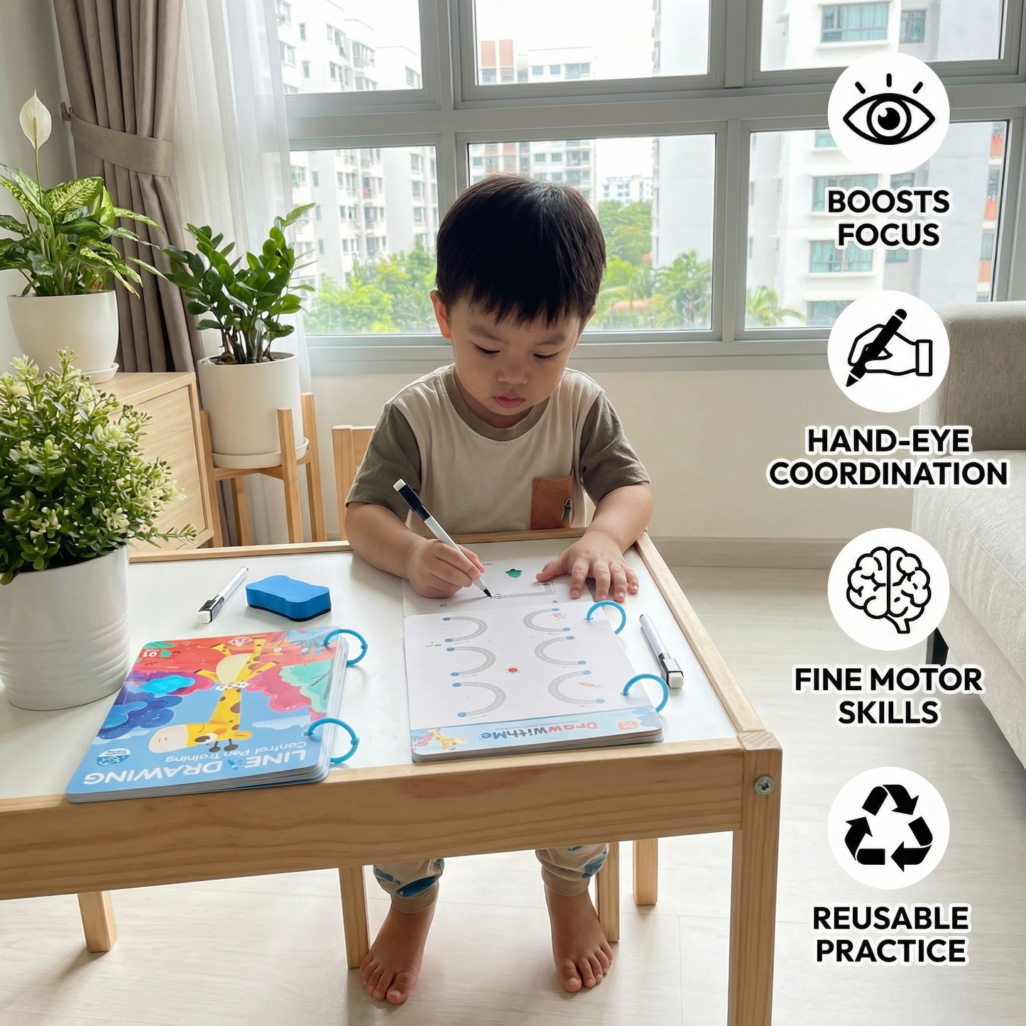 Pen Control Training Book for Kids ⎜ Reusable Drawing Practice to Boost Focus and Hand-Eye Coordination