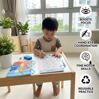 Pen Control Training Book for Kids ⎜ Reusable Drawing Practice to Boost Focus and Hand-Eye Coordination