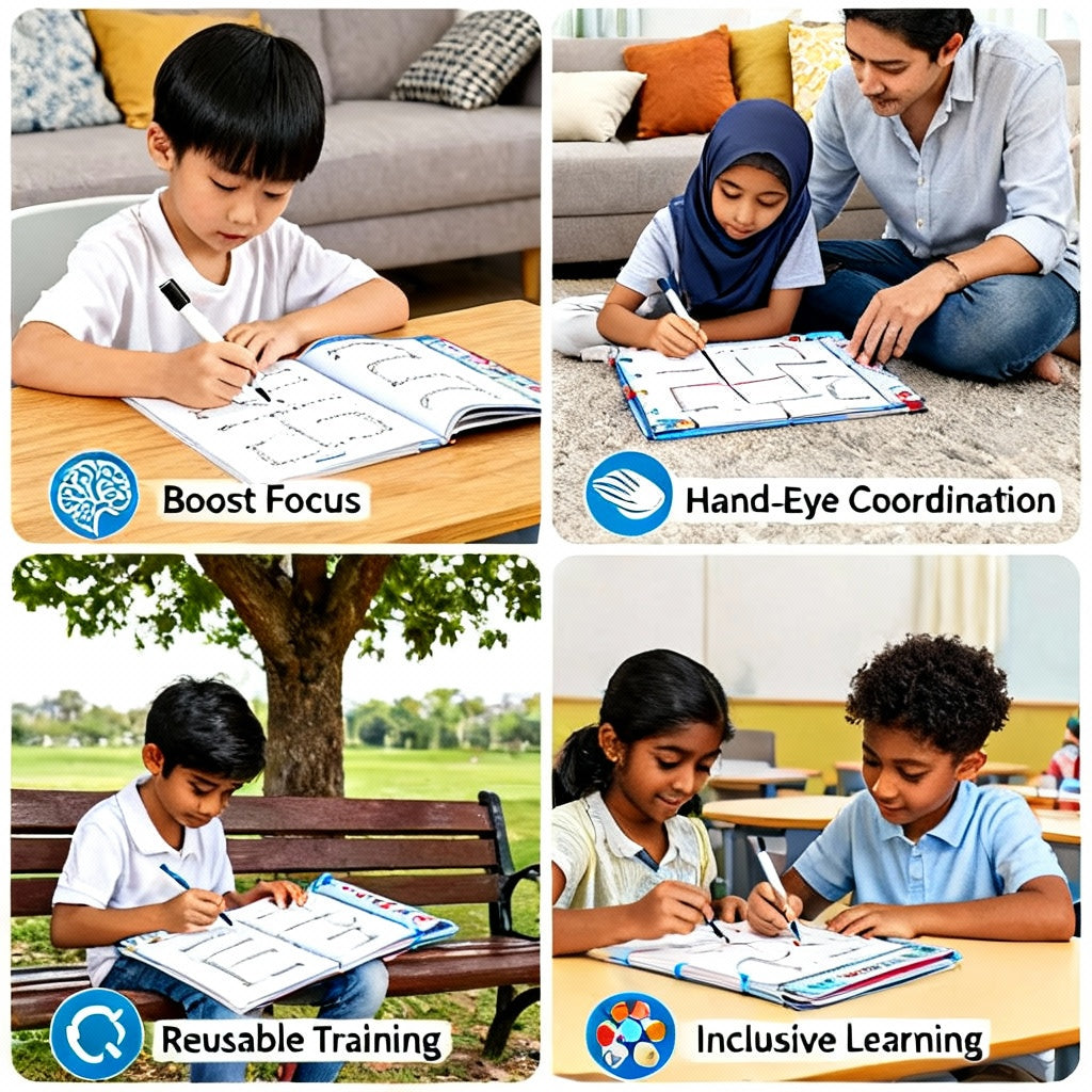 Pen Control Training Book for Kids ⎜ Reusable Drawing Practice to Boost Focus and Hand-Eye Coordination