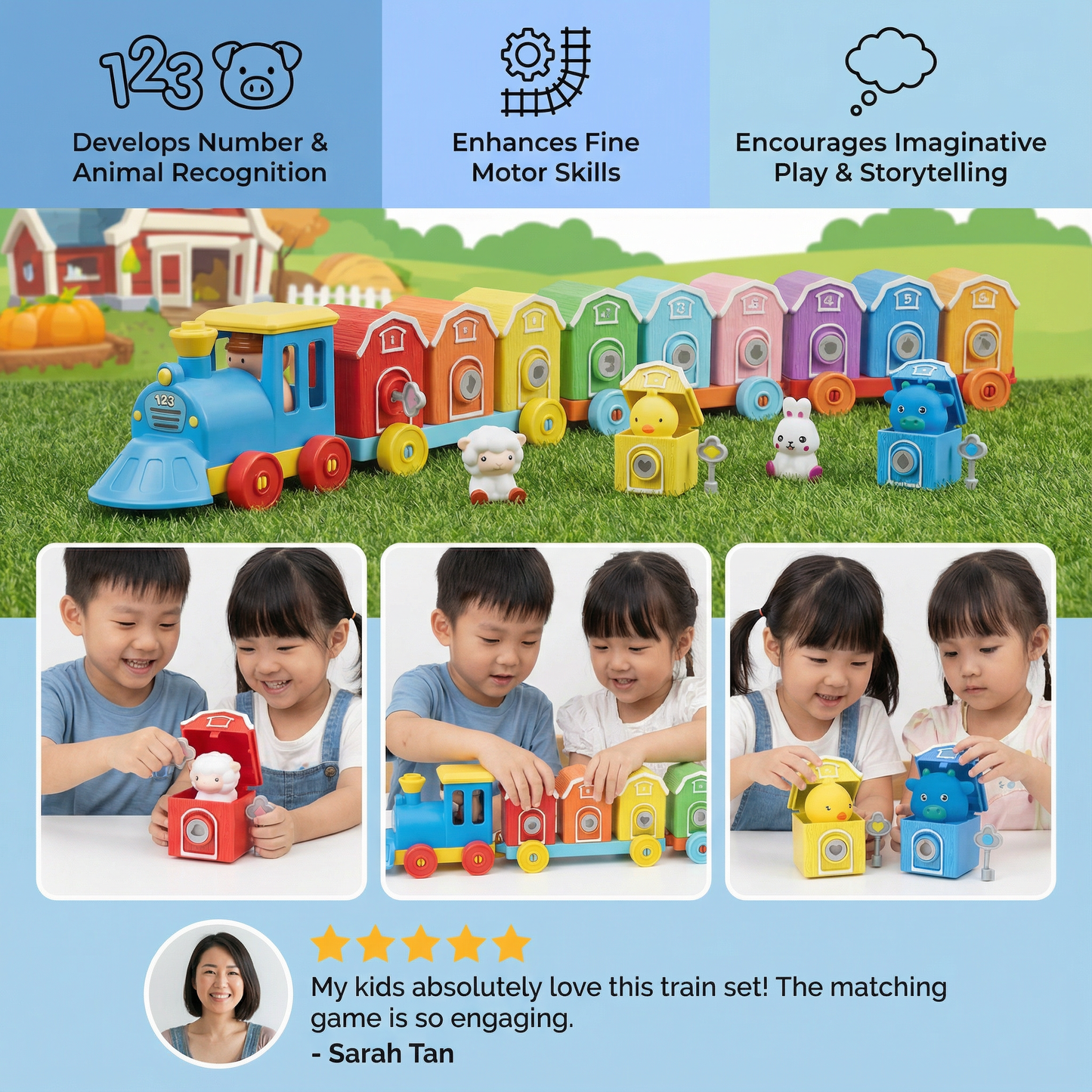 Montessori Farm Learning Train Toy for Kids