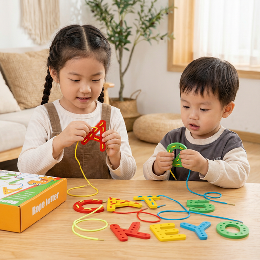 Letters, Numbers, and Colors Bead Stringing Learning Game Made of Wood