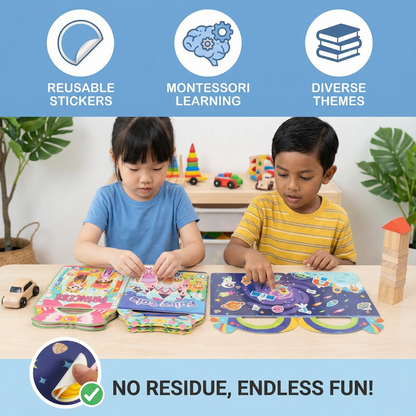 Reusable Montessori Sticker Books with Various Themed Worlds