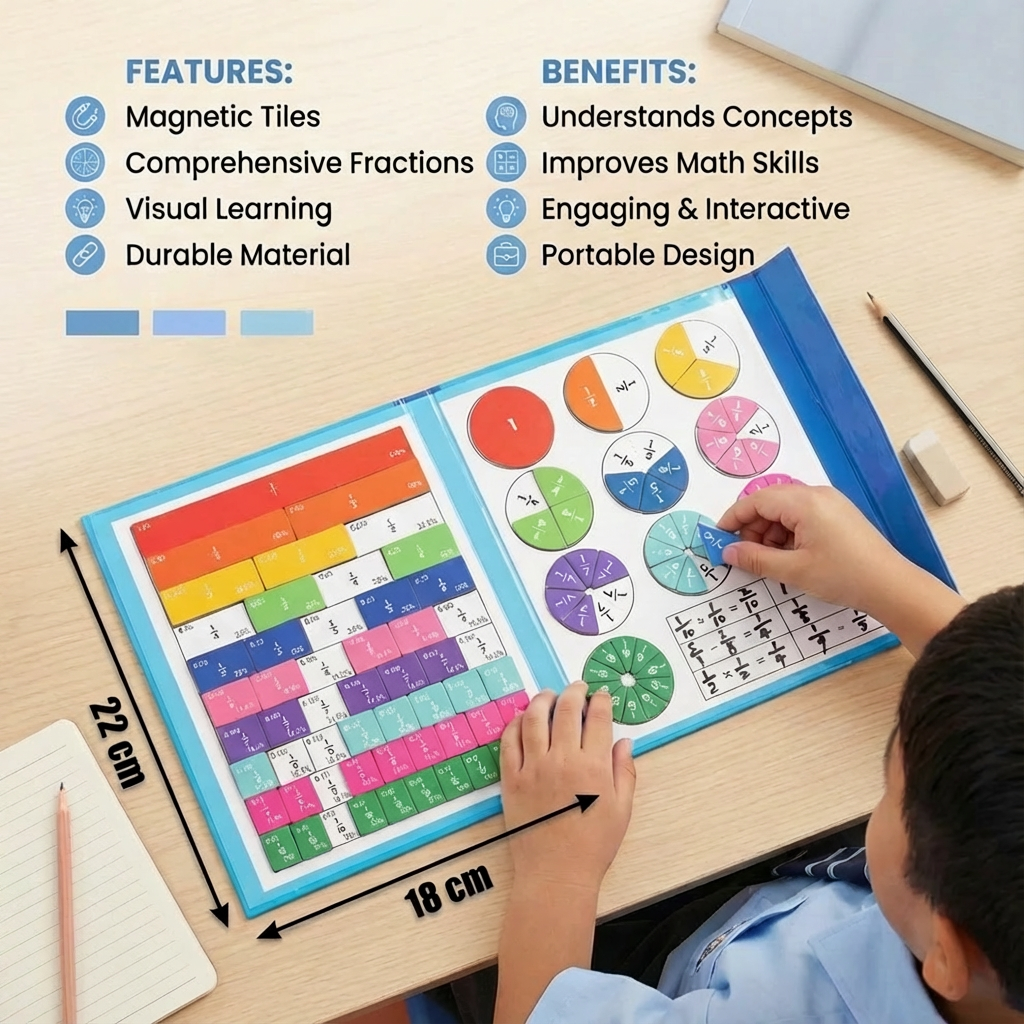 Magnetic Fraction Learning Board for Kids ⎜ Colorful Math Tool for Understanding Fractions and Operations