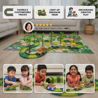 Dinosaur Track Adventure – Flexible Racing Track with Light-Up Train