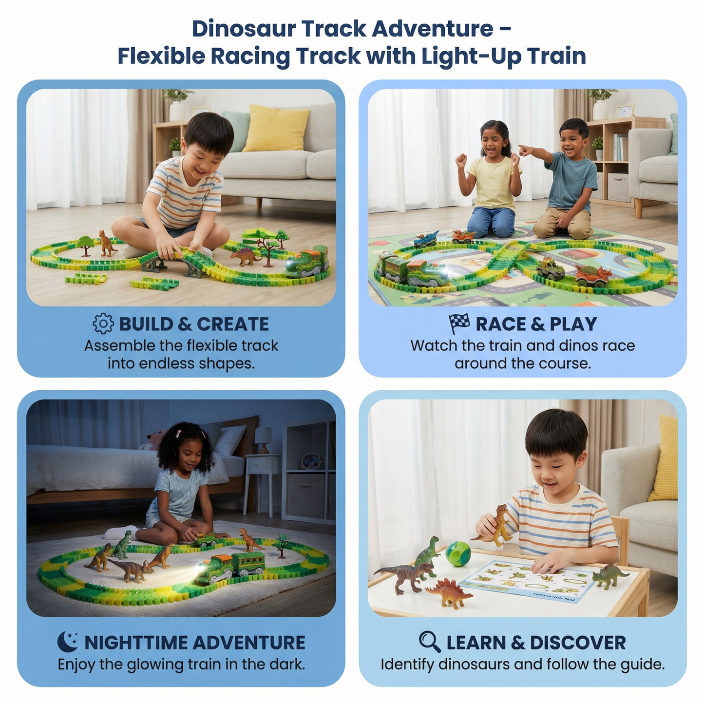Dinosaur Track Adventure – Flexible Racing Track with Light-Up Train