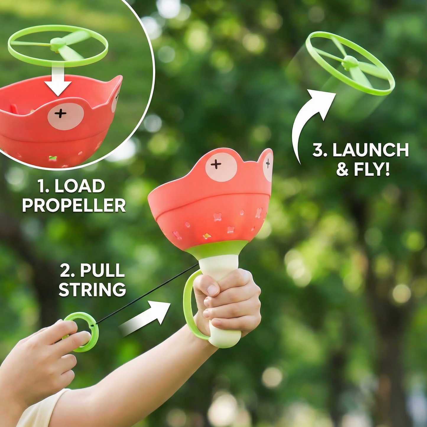 Flying Propeller Toy with Pull String Launcher