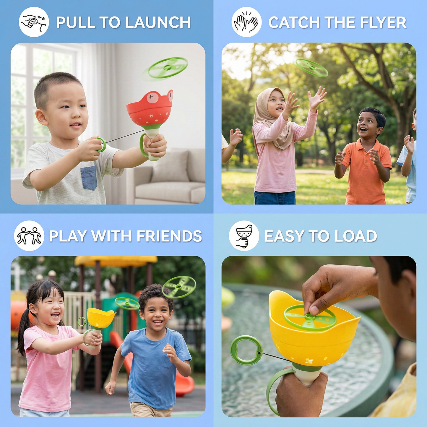 Flying Propeller Toy with Pull String Launcher