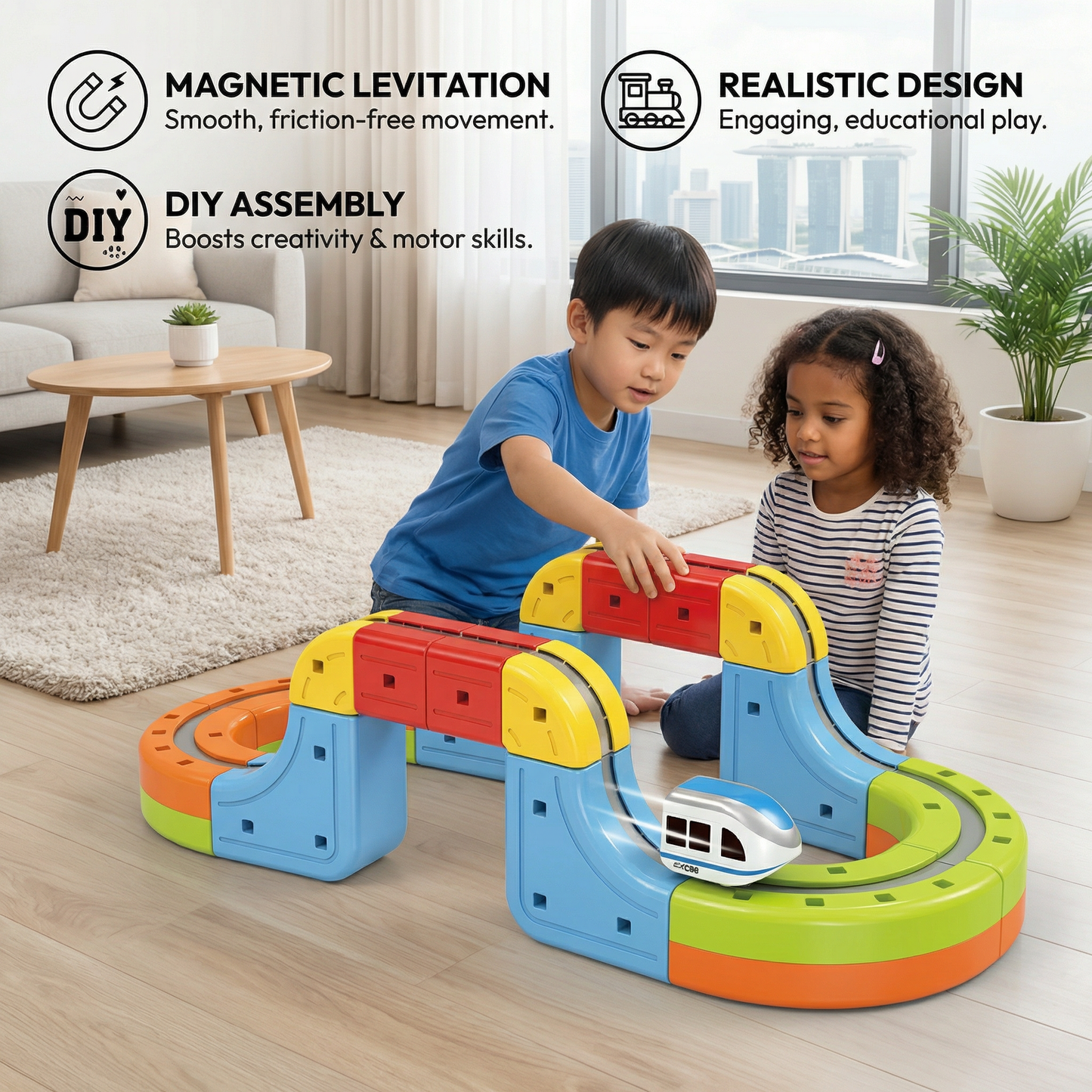 Magnetic Cube Track Railway Toy for Kids